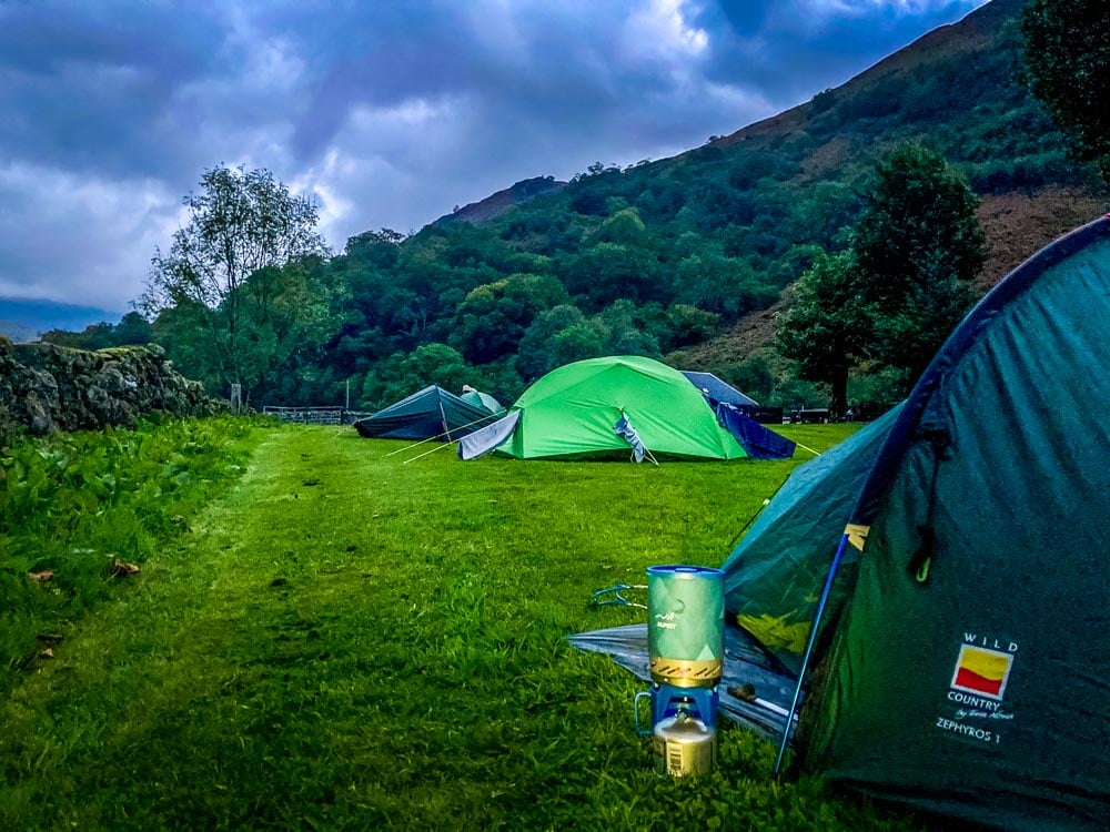 camoing after day 2 of west highland way solo trek