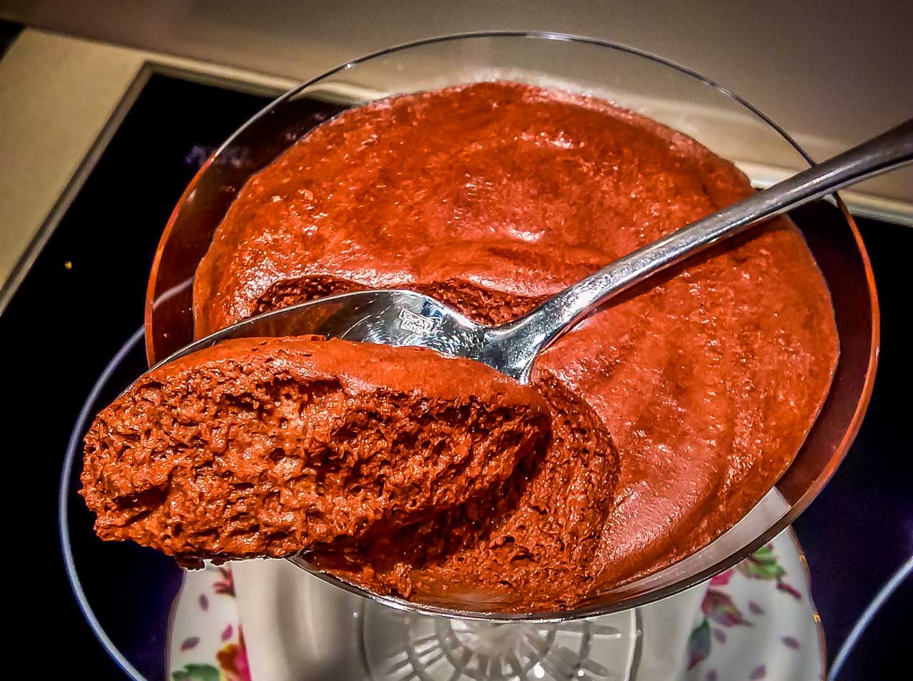 dark chocolate mousse in bowl