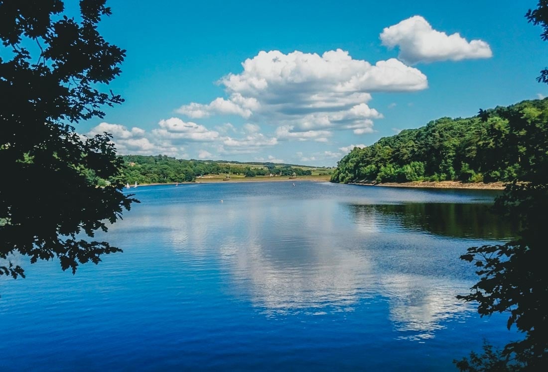 view across Damflask Reservoir with cloud reflections