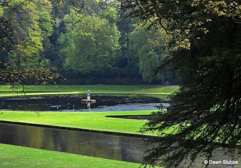 fountain and lake