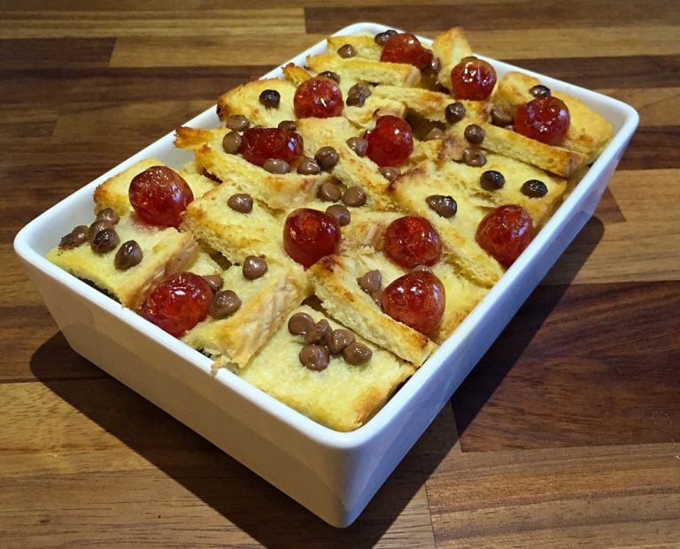 Cherry and Chocolate Chip Bread and Butter Pudding