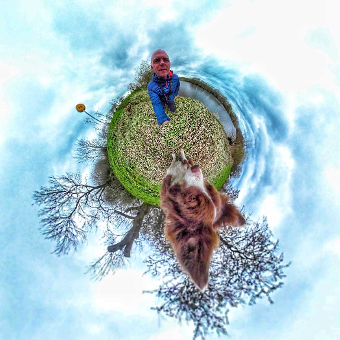 tiny planet with dog