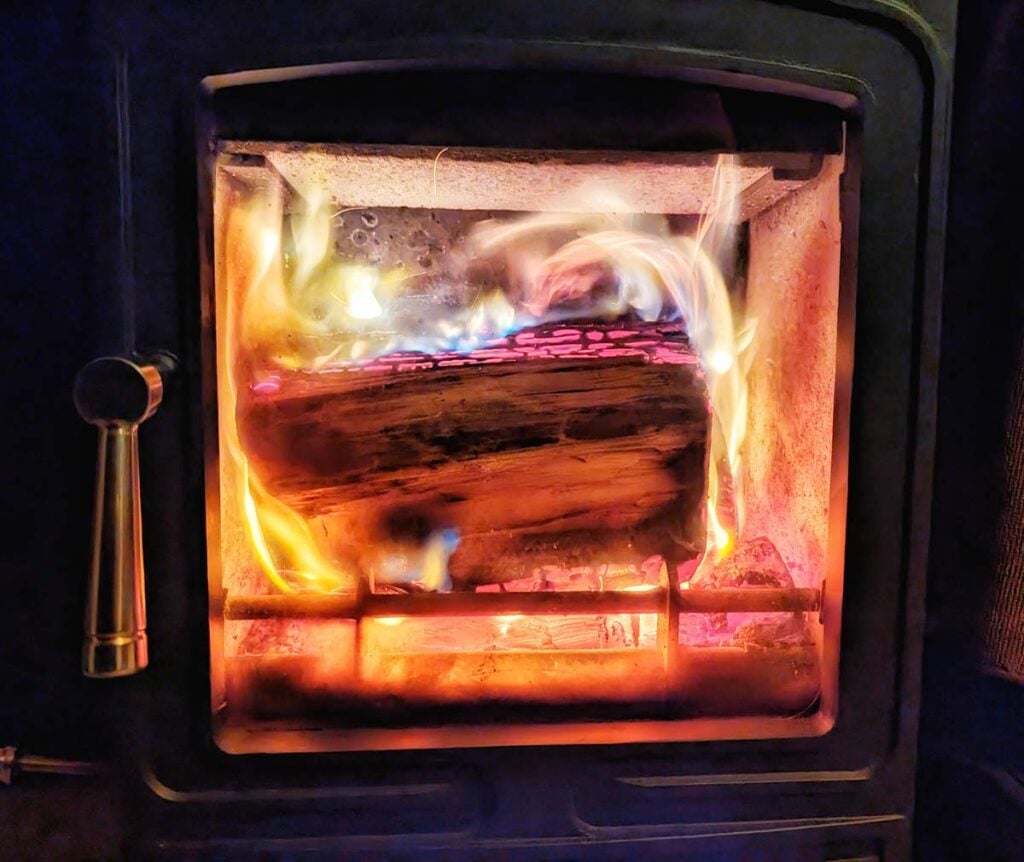 log burner in the shack