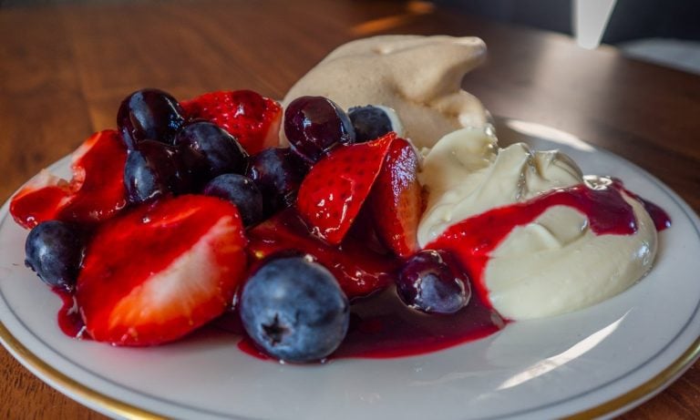 Summer Fruits With Meringue, Fruit Coulis and Rose Cream