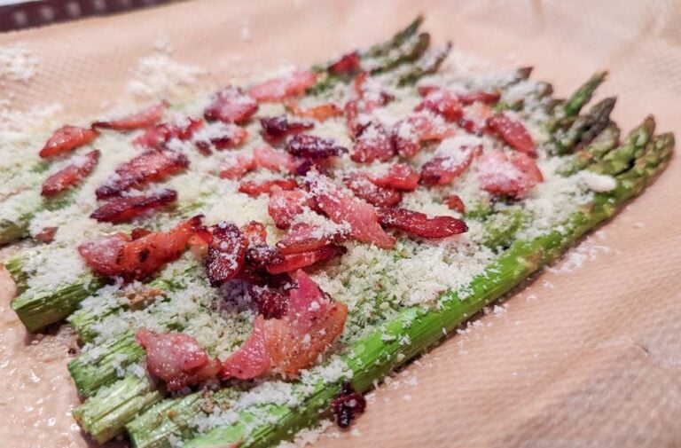 Keto Cheesy Garlic Roasted Asparagus and Bacon