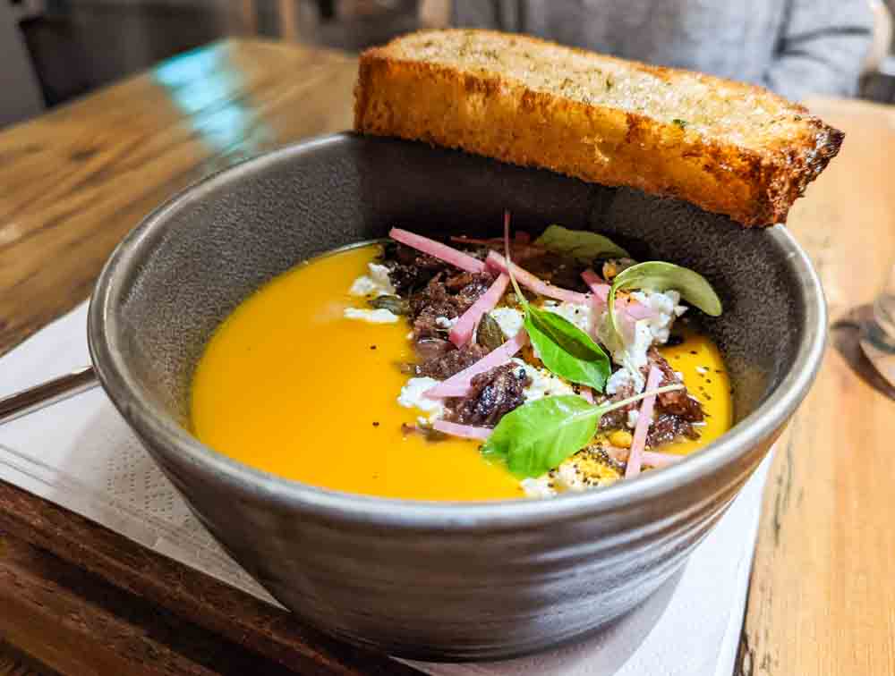 Smoked squash and oxtail soup at the yan at broadrayne