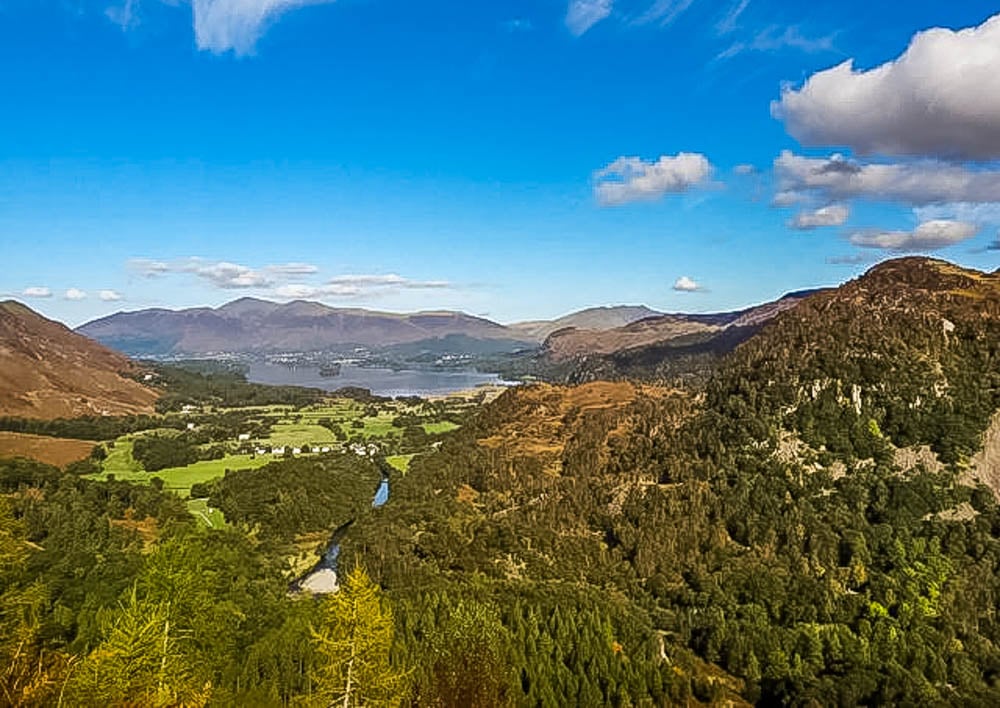 view from castle crag over derwentwater and along borrowdale